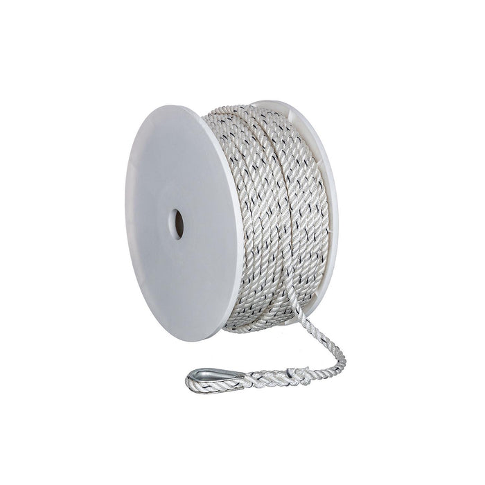 Seachoice 47911 Premium 3-Strand Twisted Nylon Anchor Line White w/ Blue Tracer, 3/8" x 200'