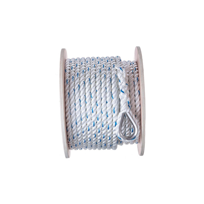 Seachoice 47921 Premium 3-Strand Twisted Nylon Anchor Line White w/ Blue Tracer, 5/8" x 200'