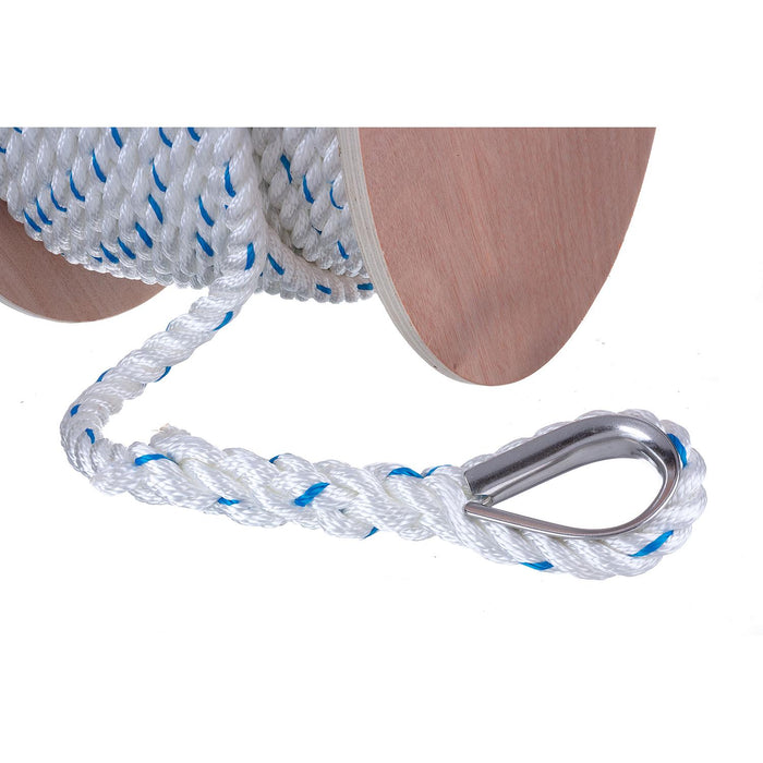Seachoice 47921 Premium 3-Strand Twisted Nylon Anchor Line White w/ Blue Tracer, 5/8" x 200'