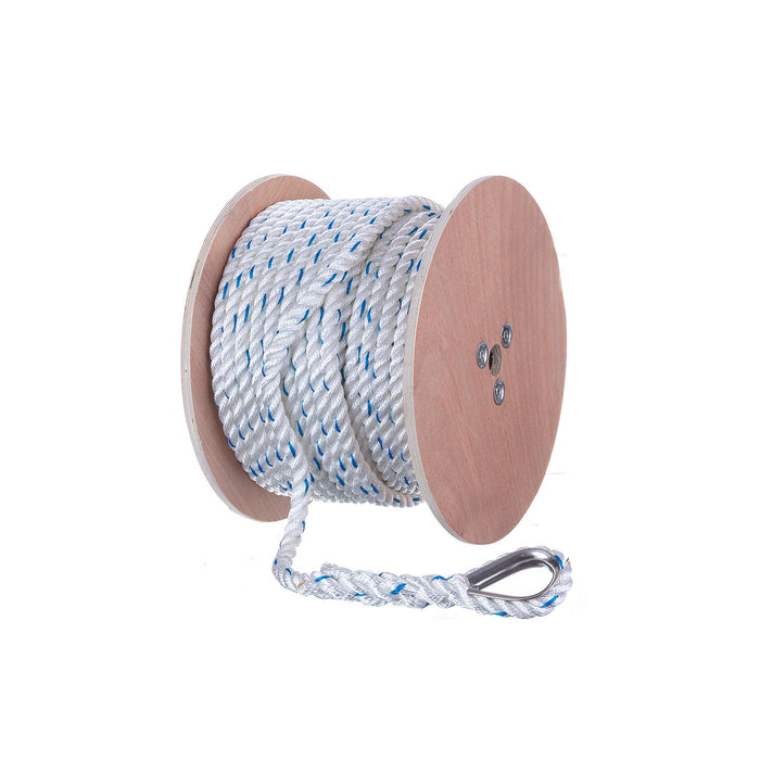 Seachoice 47921 Premium 3-Strand Twisted Nylon Anchor Line White w/ Blue Tracer, 5/8" x 200'