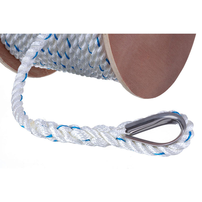 Seachoice 47931 Premium 3-Strand Twisted Nylon Anchor Line White w/ Blue Tracer, 5/8" x 250'