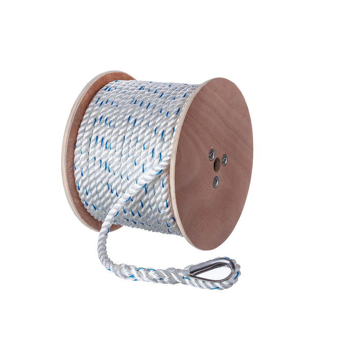 Seachoice 47931 Premium 3-Strand Twisted Nylon Anchor Line White w/ Blue Tracer, 5/8" x 250'