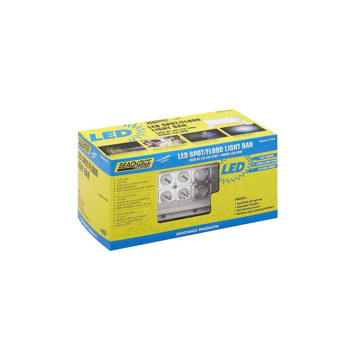 Seachoice UCL23CWSCH 51703 LED Spot/Flood Light Bar, White Housing, 12 LEDs, 7.25", 12/24V