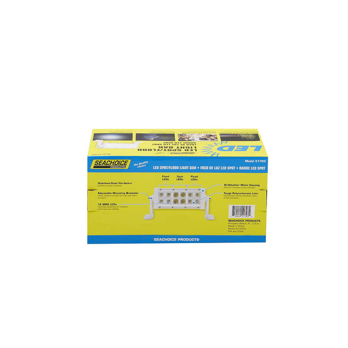 Seachoice UCL23CWSCH 51703 LED Spot/Flood Light Bar, White Housing, 12 LEDs, 7.25", 12/24V