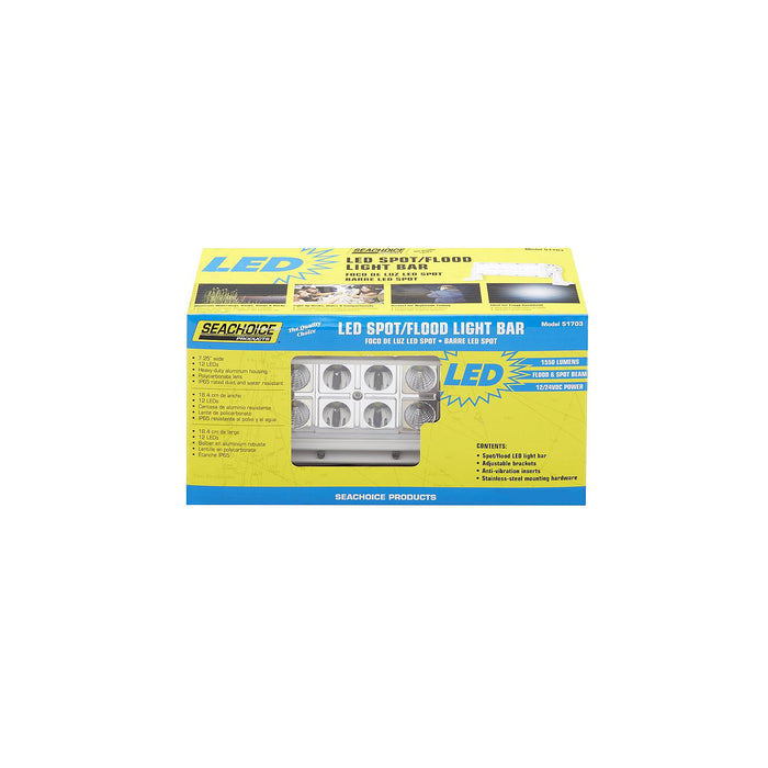 Seachoice UCL23CWSCH 51703 LED Spot/Flood Light Bar, White Housing, 12 LEDs, 7.25", 12/24V