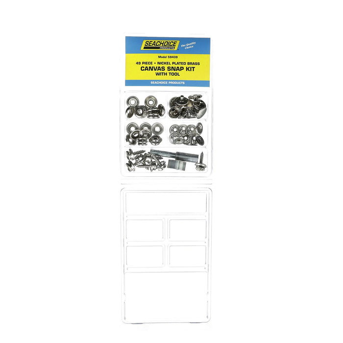 Seachoice KP7260SC 59439 Nickel Plated Brass Canvas Snap Kit With Tool 48 Piece