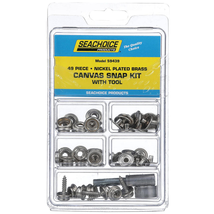 Seachoice KP7260SC 59439 Nickel Plated Brass Canvas Snap Kit With Tool 48 Piece