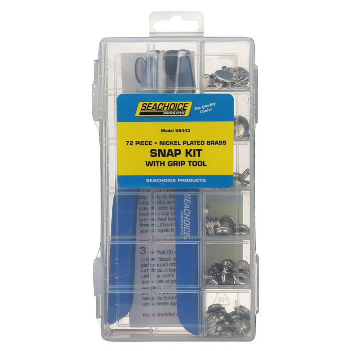 Seachoice KP7263SC 59443 Nickel Plated Brass Snap Kit With Grip Tool 72 Piece