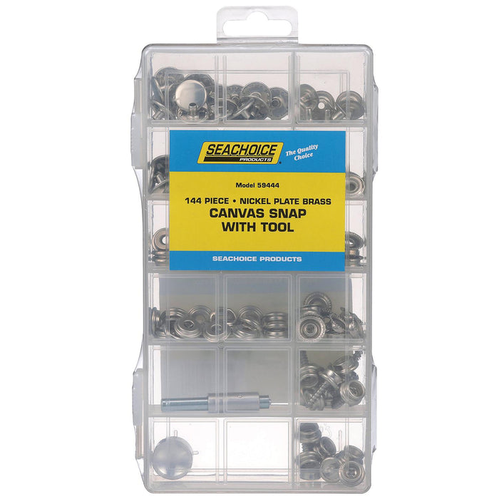 Seachoice KP7262SC 59444 Nickel Plated Brass Canvas Snap Kit w/ Tool 144 Piece