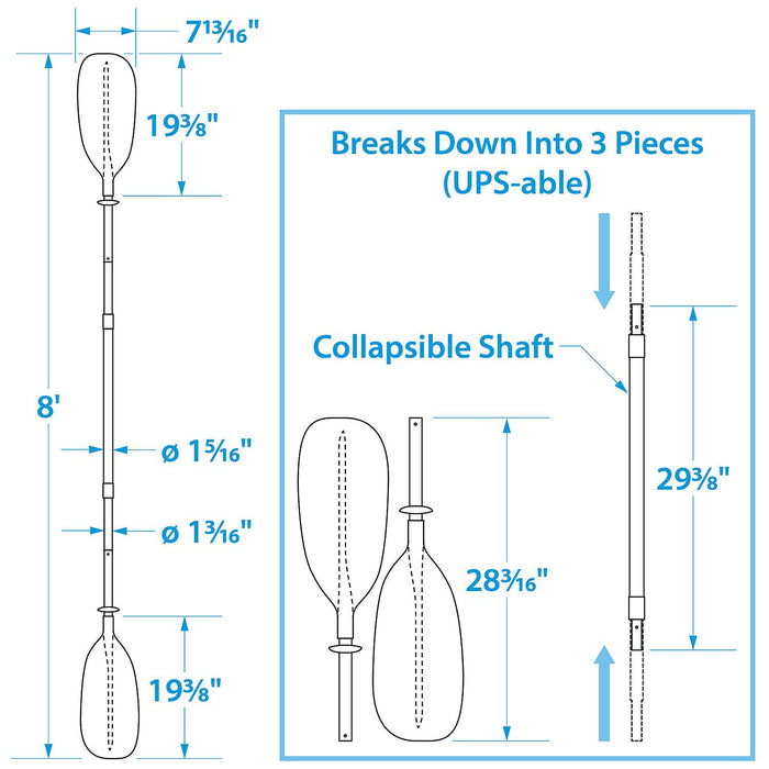Seachoice 71161 3-Piece Straight-Blade Kayak Paddle, UPS-able, 8'
