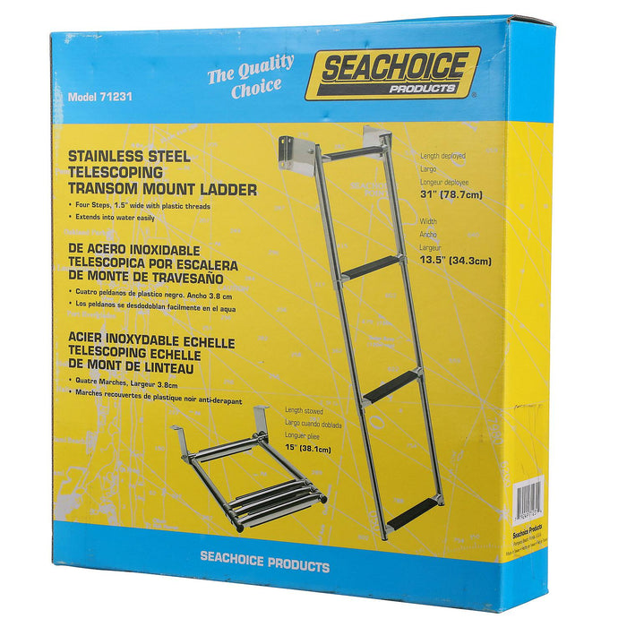Seachoice 71231 Telescoping Transom Mount Stainless Steel 4-Step Ladder
