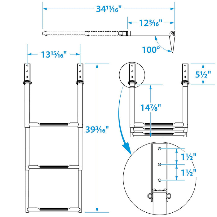 Seachoice 71301 Telescoping Ladder Only for Universal Swim Platform w/ Top Mount, Ladder