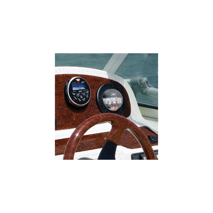 Seachoice MGR350BSC 72104 Bluetooth In-Dash Marine Gauge Stereo, Round Face
