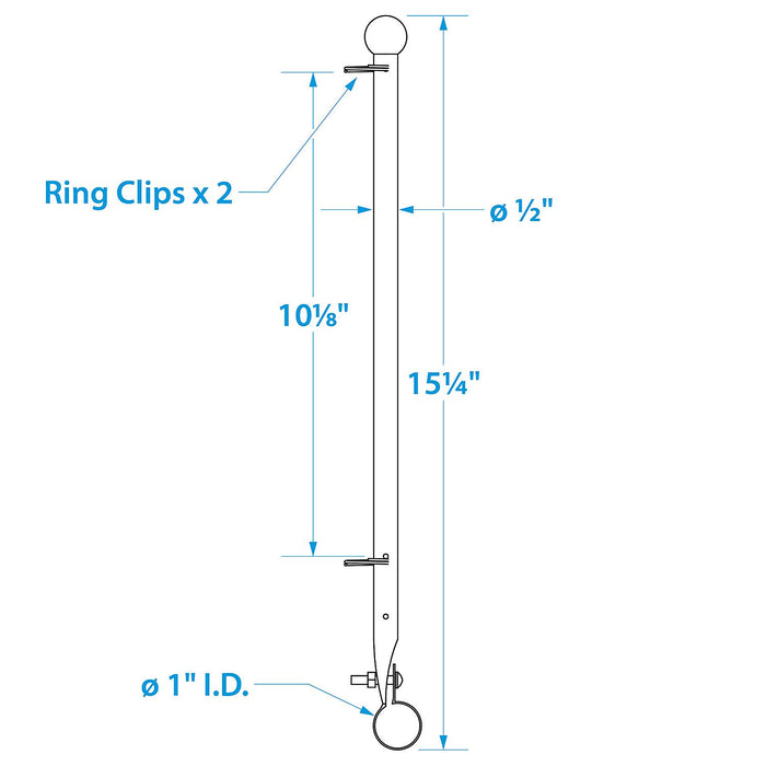 Seachoice 50-77001 7/8" Rail Clamp Flag Staff 15-3/16" Long