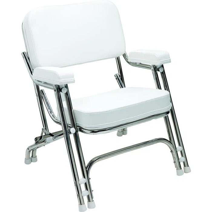 Tumbona plegable Seachoice Products 50-78513, estructura de acero inoxidable, vinilo blanco