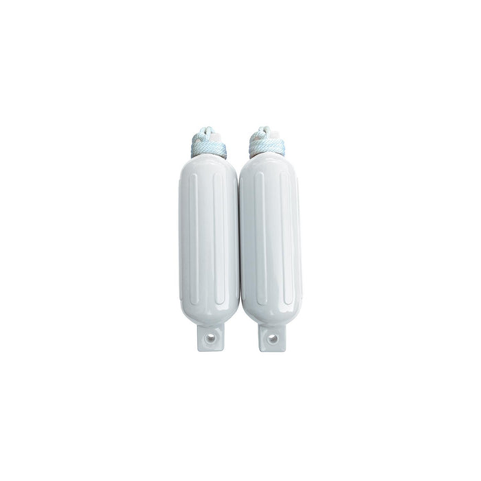 Seachoice DE77201S White Twin Eye Ribbed Fender Kit, (2) 5.5" x 20" Fenders and (2) 3/8" x 5' Fender Lines