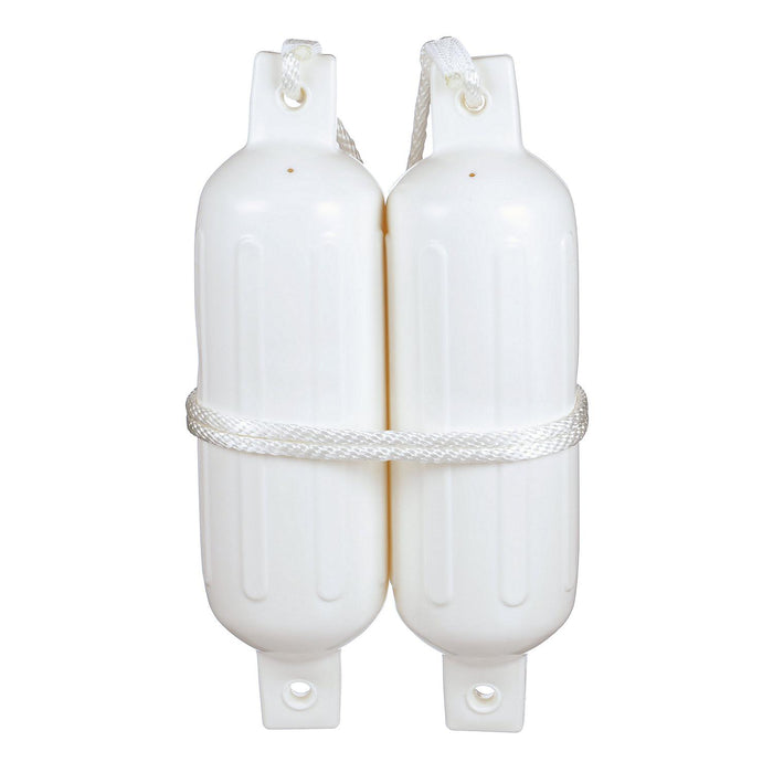 Seachoice DE77201S White Twin Eye Ribbed Fender Kit, (2) 5.5" x 20" Fenders and (2) 3/8" x 5' Fender Lines