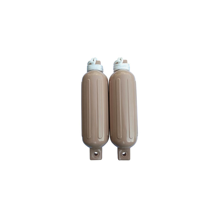 Seachoice DE77204S Tan Twin Eye Ribbed Fender Kit, (2) 5.5" x 20" Fenders and (2) 3/8" x 5' Fender Lines