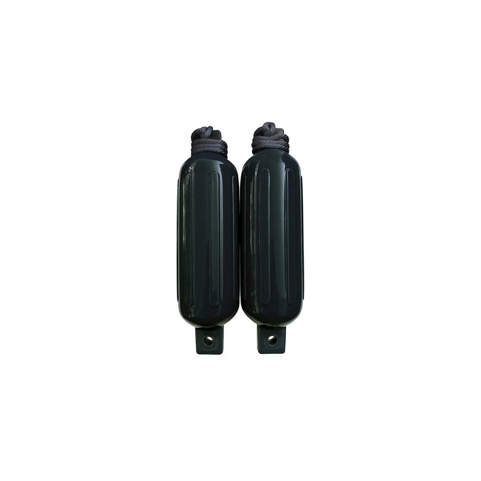 Seachoice DE77206S Black Twin Eye Ribbed Fender Kit, (2) 5.5" x 20" Fenders and (2) 3/8" x 5' Fender Lines