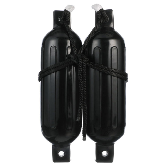Seachoice DE77206S Black Twin Eye Ribbed Fender Kit, (2) 5.5" x 20" Fenders and (2) 3/8" x 5' Fender Lines