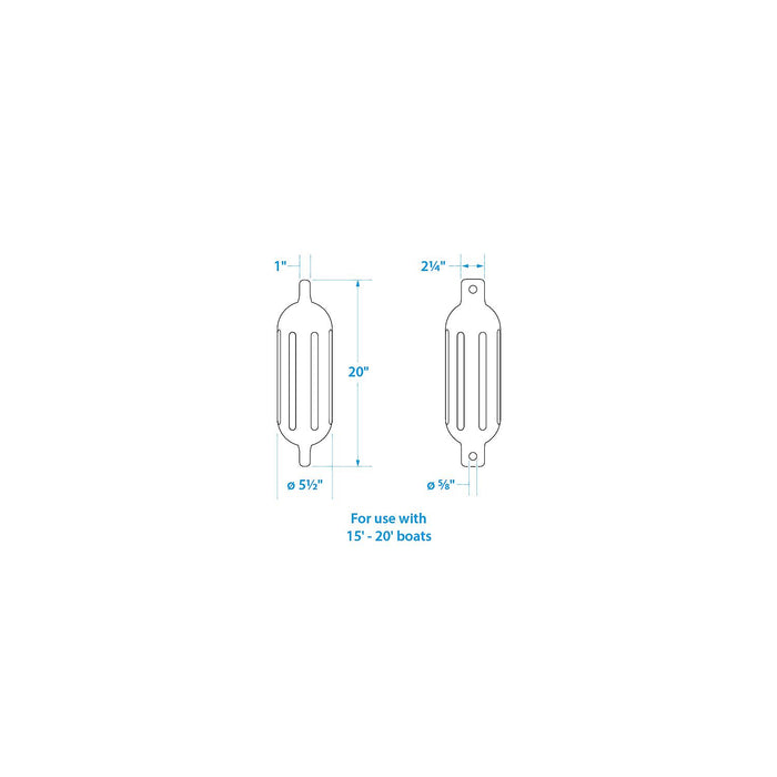 Seachoice DE77206S Black Twin Eye Ribbed Fender Kit, (2) 5.5" x 20" Fenders and (2) 3/8" x 5' Fender Lines