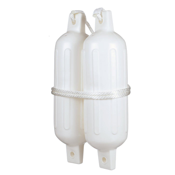 Seachoice DE77231S White Twin Eye Ribbed Fender Kit, (2) 6.5" x 23" Fenders and (2) 3/8" x 5' Fender Lines