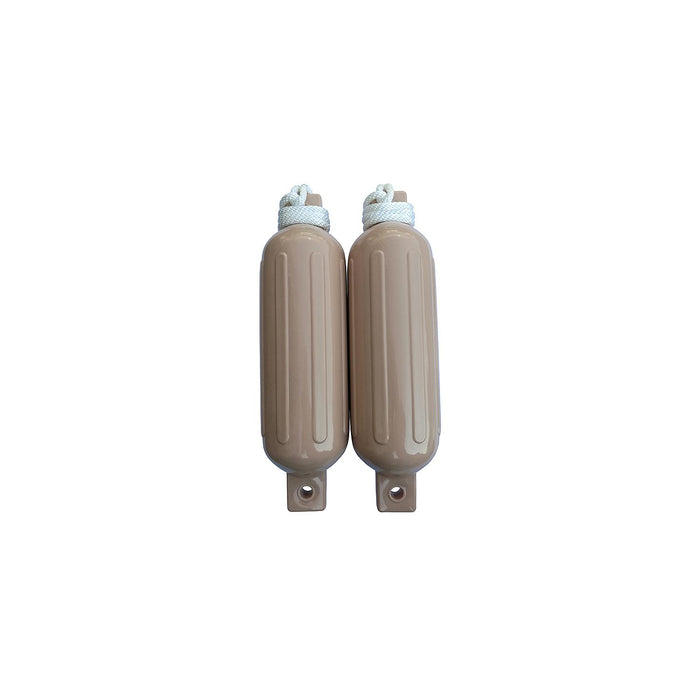 Seachoice DE77204S Tan Twin Eye Ribbed Fender Kit, (2) 5.5" x 20" Fenders and (2) 3/8" x 5' Fender Lines