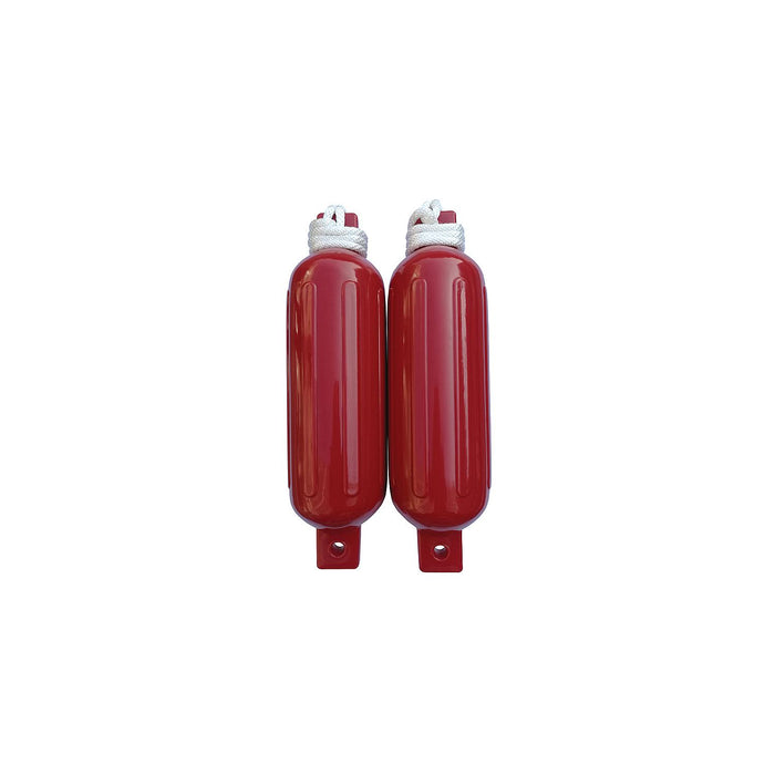 Seachoice DE77203S Red Twin Eye Ribbed Fender Kit, (2) 5.5" x 20" Fenders and (2) 3/8" x 5' Fender Lines