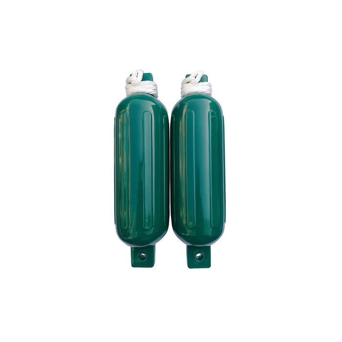 Seachoice DE77238S Green Twin Eye Ribbed Fender Kit, (2) 6.5" x 23" Fenders and (2) 3/8" x 5' Fender Lines