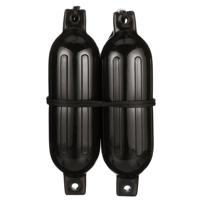 Seachoice DE77236S Black Twin Eye Ribbed Fender Kit, (2) 6.5" x 23" Fenders and (2) 3/8" x 5' Fender Lines