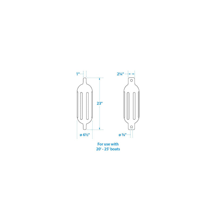 Seachoice DE77236S Black Twin Eye Ribbed Fender Kit, (2) 6.5" x 23" Fenders and (2) 3/8" x 5' Fender Lines