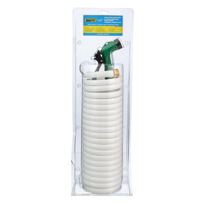 Seachoice 79691 25' White Poly Coiled Washdown Hose With Sprayer