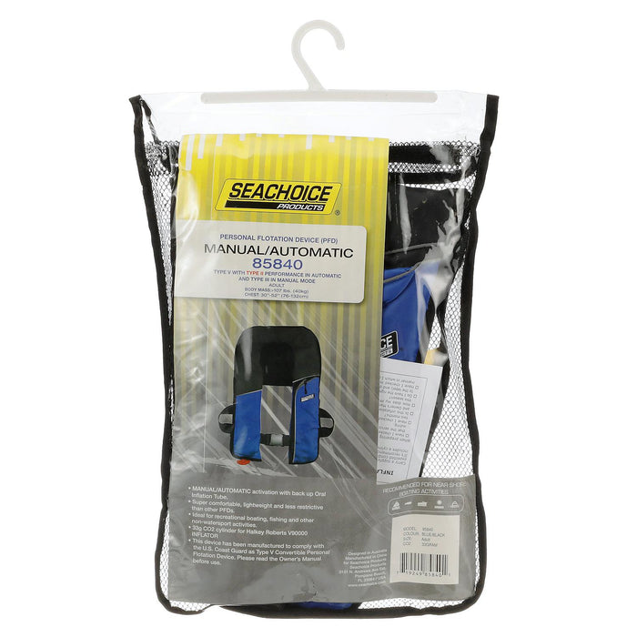 Seachoice 1214MA-BLUE/BLK-85840 Type V Inflatable PFD 33G Manual/Auto, Blue/Black