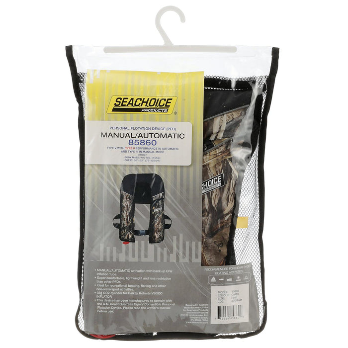Seachoice 1214MA-CAMO-85860 Type V Inflatable PFD 33G Manual/Auto, Camouflage