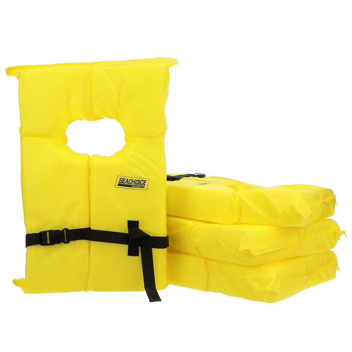 Seachoice EPE1110AK1AUPK4Y-86010 Adult Universal Type II USCGA Life Vests w/Bag, Yellow, 4-Pack