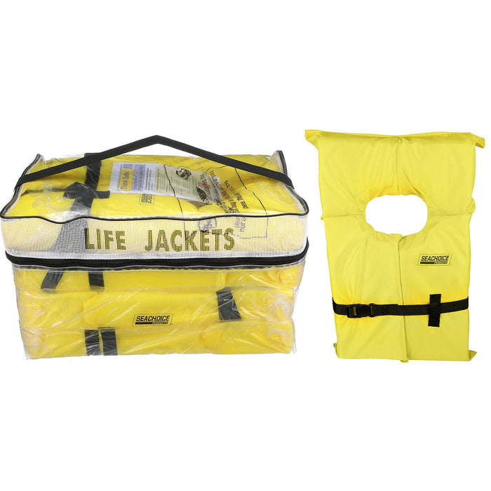 Seachoice EPE1110AK1AUPK4Y-86010 Adult Universal Type II USCGA Life Vests w/Bag, Yellow, 4-Pack