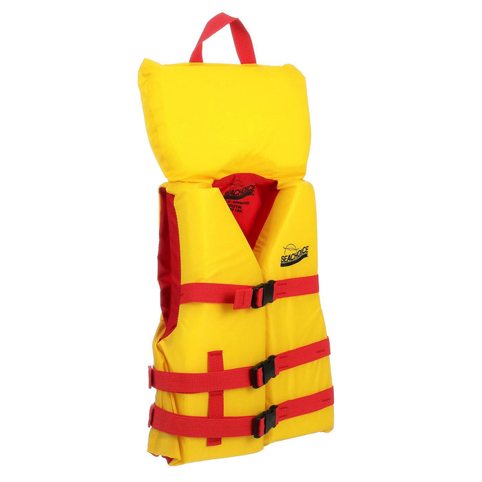 Seachoice 86120 Type ll Childrens Vest Youth, Red/Yellow Life Vest w/ Pop-Up Pillow