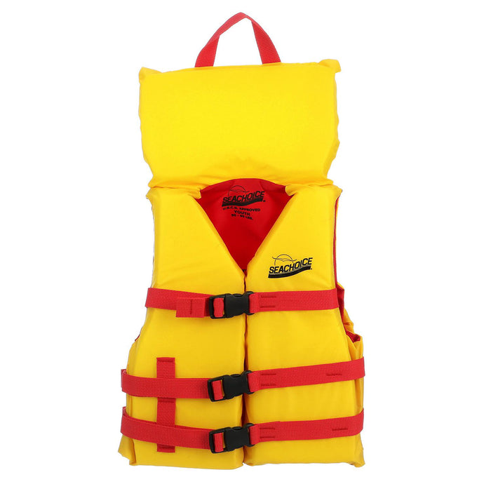 Seachoice 86120 Type ll Childrens Vest Youth, Red/Yellow Life Vest w/ Pop-Up Pillow