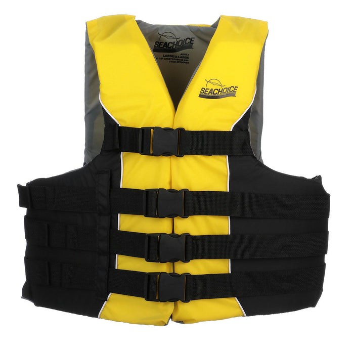Seachoice 50-86420 Deluxe 4-Belt Ski Vest Yellow/Black, Lg/XL