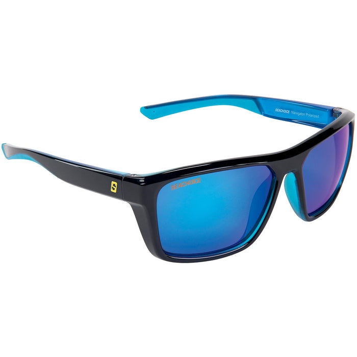 Seachoice YP120212000000 Navigator Polarized Sunglasses, Shiny Black/Black Backspray Frame, Blue Mirror Lens