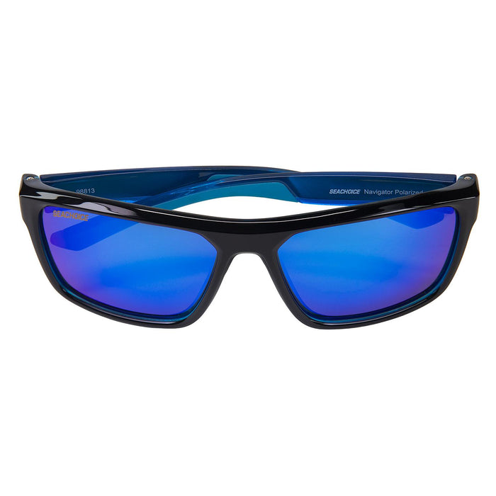 Seachoice YP120212000000 Navigator Polarized Sunglasses, Shiny Black/Black Backspray Frame, Blue Mirror Lens