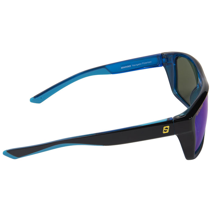 Seachoice YP120212000000 Navigator Polarized Sunglasses, Shiny Black/Black Backspray Frame, Blue Mirror Lens