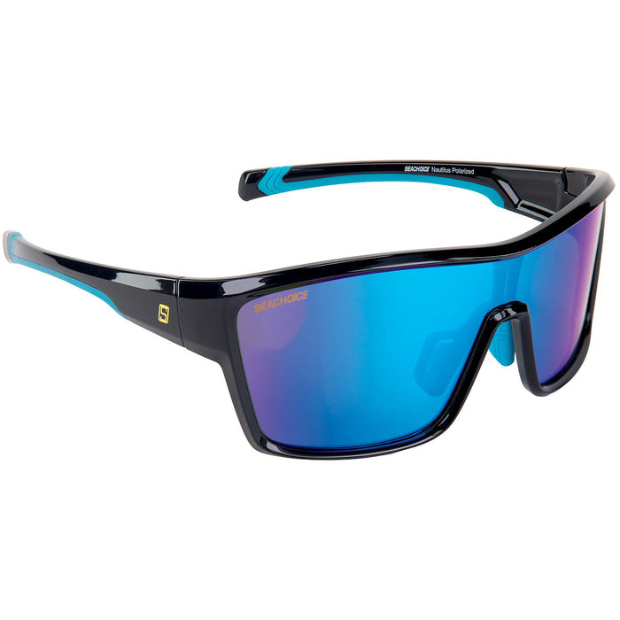 Seachoice YP120732000000 98817 "Nautilus" Polarized Sunglasses, Frame: Shiny Black, Lens: Blue Mirror