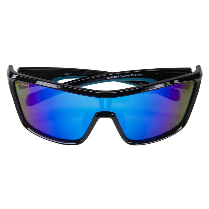 Seachoice YP120732000000 98817 "Nautilus" Polarized Sunglasses, Frame: Shiny Black, Lens: Blue Mirror