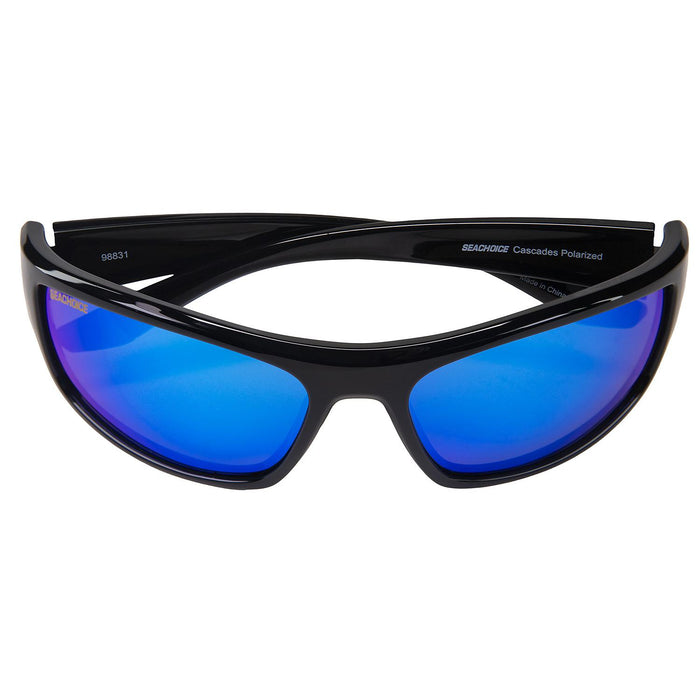 Seachoice YP121032000000 98831 "Cascades" Polarized Sunglasses, Frame: Shiny Black, Lens: Blue Mirror