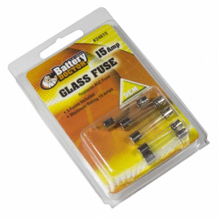 Wirthco 24615 Battery Doctor AGC Glass Fuse, 15A, 5/Pk