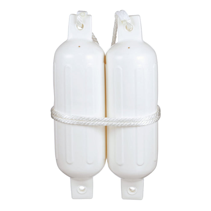 Seachoice DE77201S White Twin Eye Ribbed Fender Kit, (2) 5.5" x 20" Fenders and (2) 3/8" x 5' Fender Lines