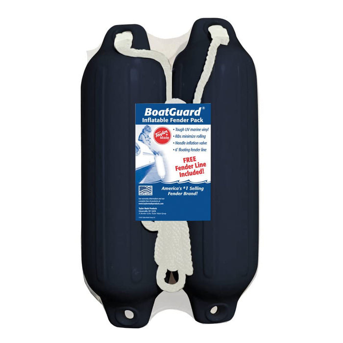 Taylor Made Products 31016B2P Taylor 2Pk Boatguard Fenders W/Fender Line, Black, 6" x 22"