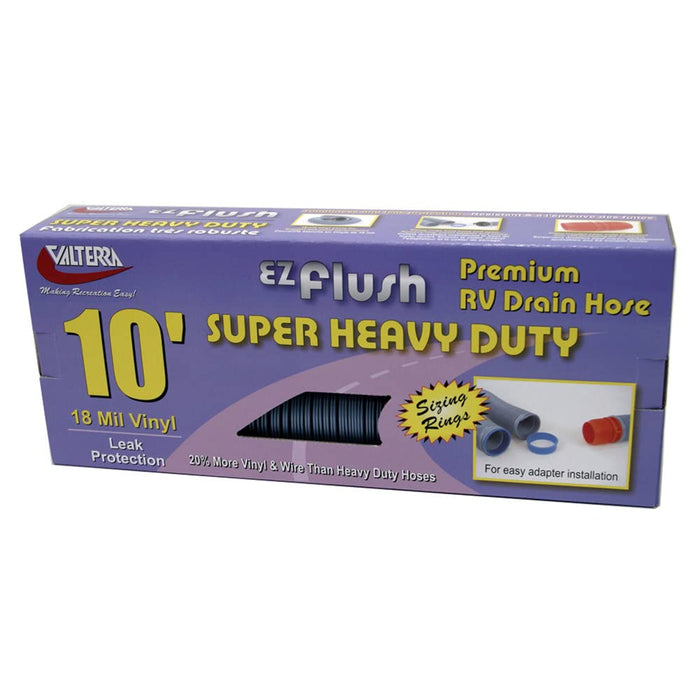 Valterra D04-0043 RV Drain Hose, E-Z Flush Super Heavy Duty Slate Blue, w/Sizing Rings & 90 deg. Adapter