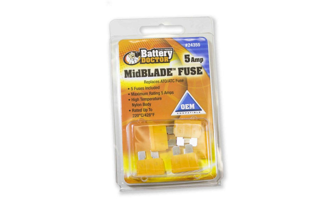 Wirthco 24355 Battery Doctor Midblade ATO/ATC Fuses, 5A, 5/Pk